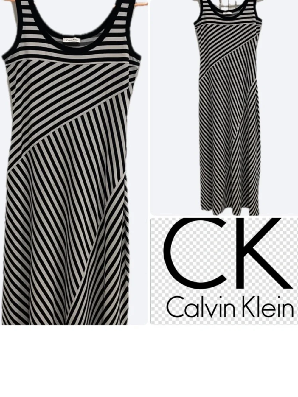 Calvin Klein Black & White Striped Sleeveless Maxi Dress 🔥 - Size Medium - Picture 3 of 16